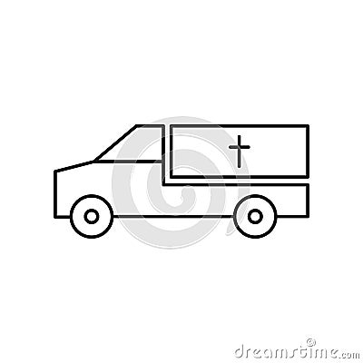 Coffin car line icon. Burial outline transport. Vector isolated Stock Photo